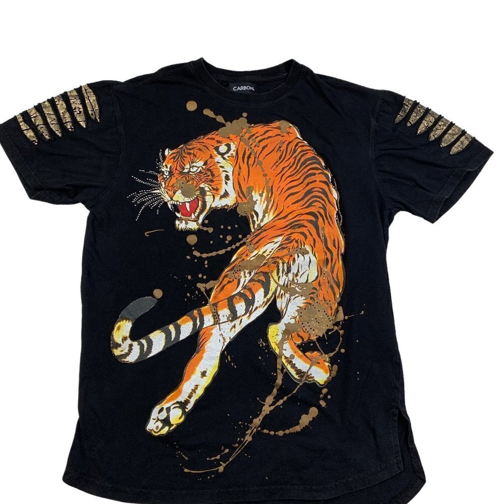 Carbon Unisex Distressed Tiger Graphic T-Shirt Size XL
